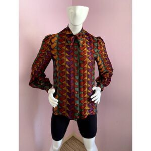Vintage Anne Crimmins Silk Blouse Abstract Size 6 Bow UMI Collections